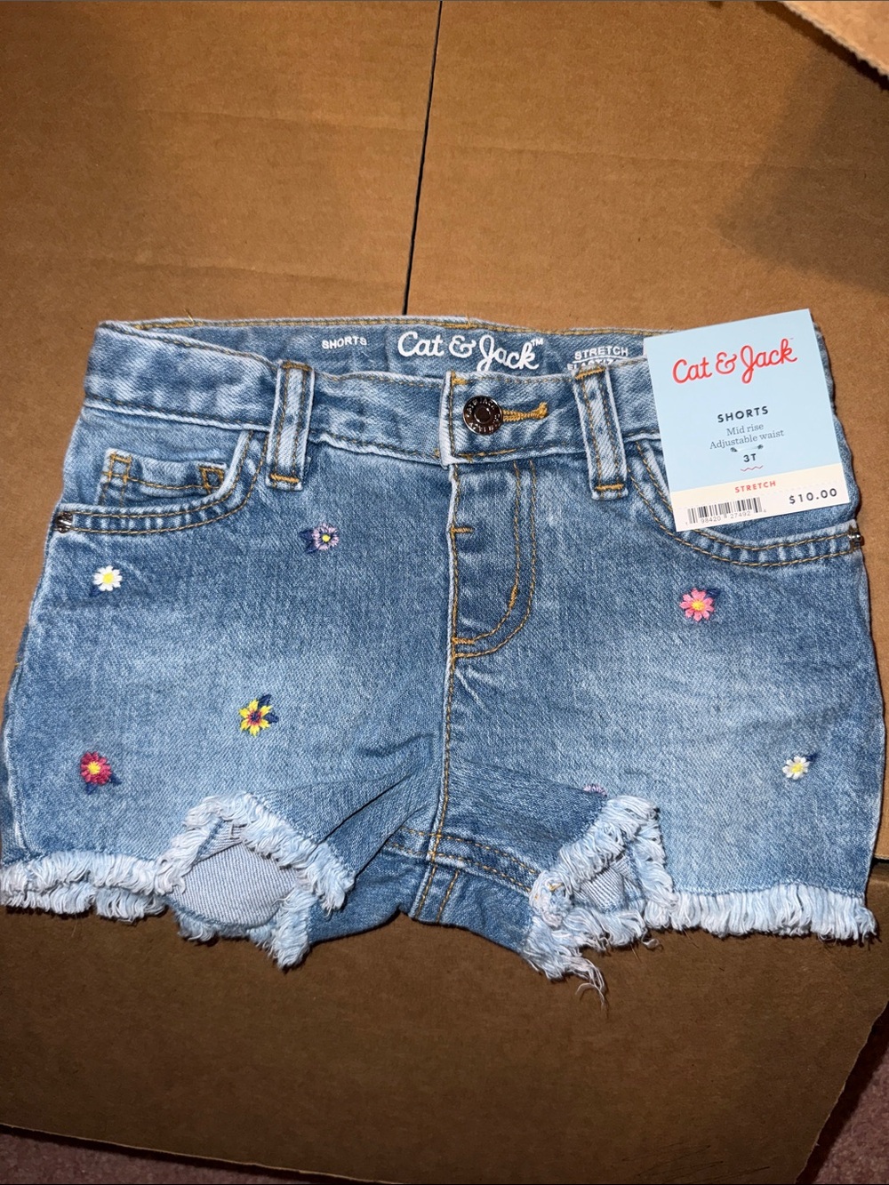 Cat & Jack Blue Denim Daisy Embroidered Frayed-Hem Shorts